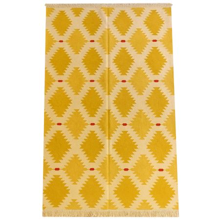 Handmade Yellow Cotton Minimalist Dhurrie For Living Room